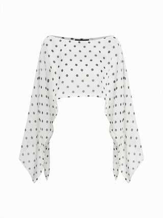 Chiffon Polka Dot Boat Neck Cloak Sleeve Oversized Poncho Blouse & Bandeau