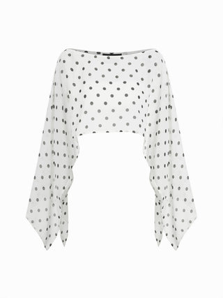 Chiffon Polka Dot Boat Neck Cloak Sleeve Oversized Poncho Blouse & Bandeau