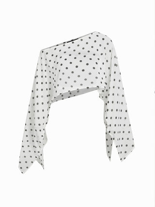 Chiffon Polka Dot Boat Neck Cloak Sleeve Oversized Poncho Blouse & Bandeau