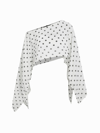 Chiffon Polka Dot Boat Neck Cloak Sleeve Oversized Poncho Blouse & Bandeau