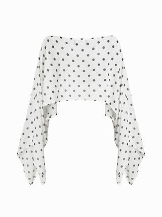 Chiffon Polka Dot Boat Neck Cloak Sleeve Oversized Poncho Blouse & Bandeau