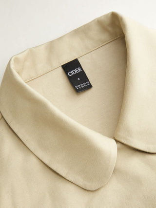 Cotton-blend Peter Pan Collar Puff Sleeve Metal Detail Double Breasted Blouse