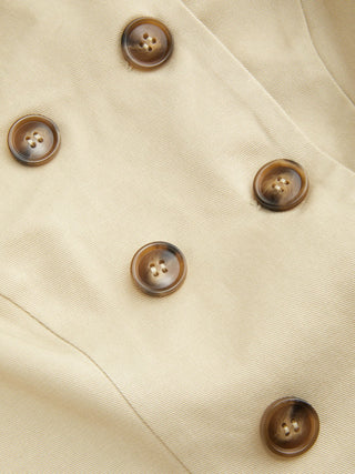 Cotton-blend Peter Pan Collar Puff Sleeve Metal Detail Double Breasted Blouse