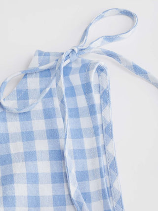 Cotton Gingham Boat Neck Drawstring Wide Leg Jumpsuit