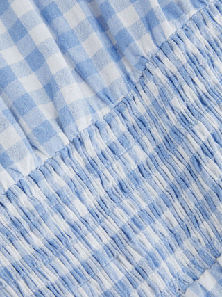 Cotton Gingham Boat Neck Drawstring Wide Leg Jumpsuit