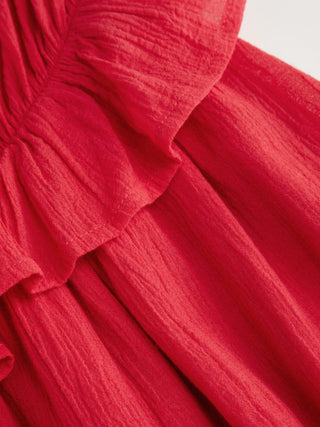 Chiffon Halter Neckline Shirred Ruffled Flared Maxi Dress