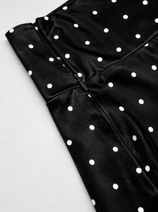 Satin Mid Rise Polka Dot Flared Maxi Skirt