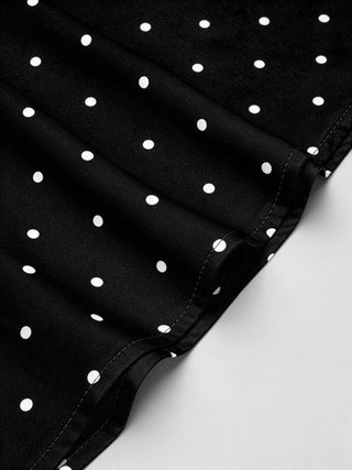 Satin Mid Rise Polka Dot Flared Maxi Skirt