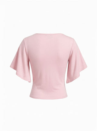 V-neck Ruched Short Bell Sleeve Top