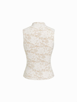 Lace Floral Stand Collar Tank Top