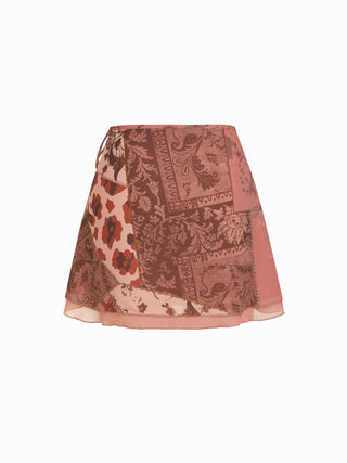 Chiffon Low Rise Aztec Asymmetrical Knotted A-line Mini Skirt