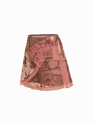 Chiffon Low Rise Aztec Asymmetrical Knotted A-line Mini Skirt
