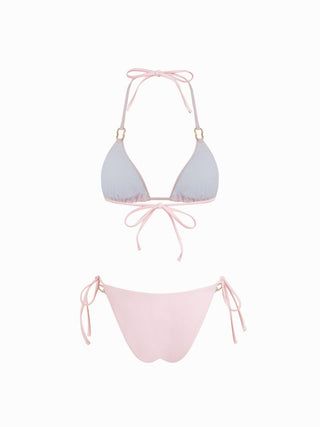 Halter Neckline Ring Linked Triangle Tie Side Bikini Set With Metal Ring Detail Sarong