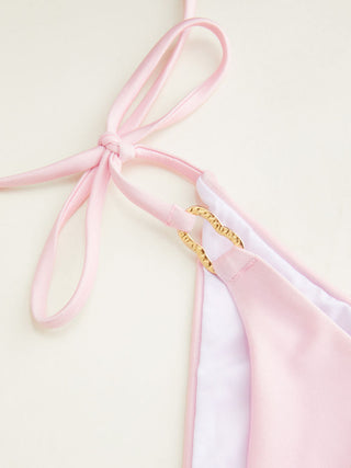 Halter Neckline Ring Linked Triangle Tie Side Bikini Set With Metal Ring Detail Sarong