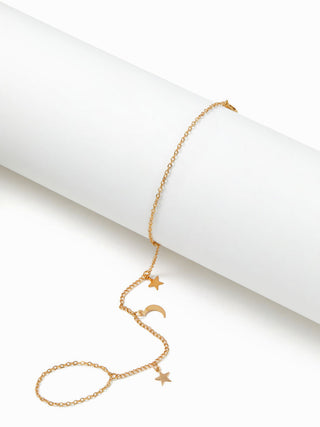 MOON & STAR HAND CHAIN BRACELET For Date Party/Clubbing