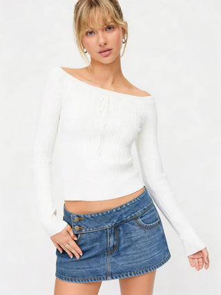 Washed Denim Low Rise A-Line Mini Skort