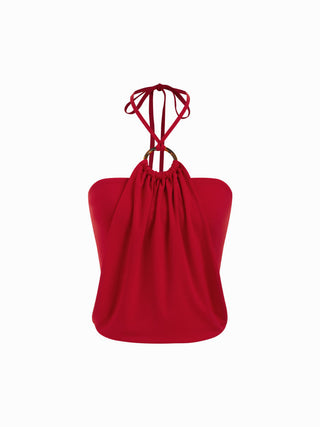 Halter Neck Top & Mid Rise Ruched Asymmetrical Midi Skirt Set