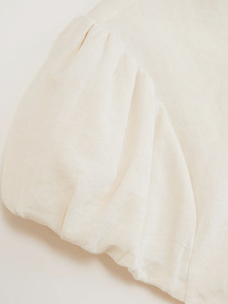 Cotton-blend Stand Collar Puff Sleeve Lace Trim Bowknot Cut Out Blouse
