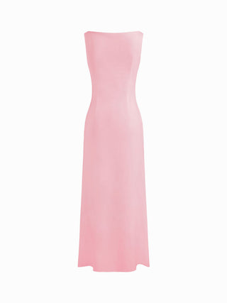 Boat Neck Solid Maxi Dress