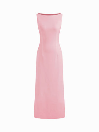 Boat Neck Solid Maxi Dress