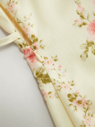 Square Neck Floral Knotted Mini Dress