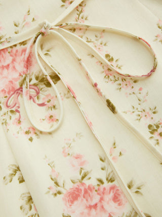 Square Neck Floral Knotted Mini Dress