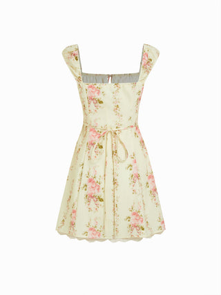 Square Neck Floral Knotted Mini Dress