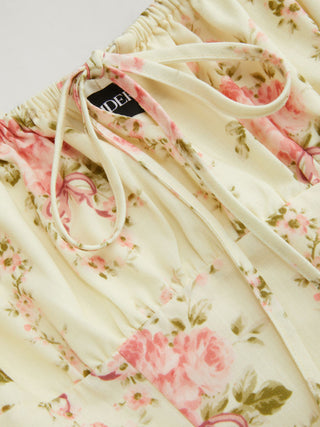 Square Neck Floral Knotted Mini Dress