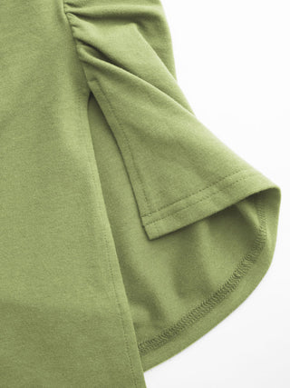 Cotton-blend Boat Neck Ruched Asymmetrical Hem Short Sleeve Tee