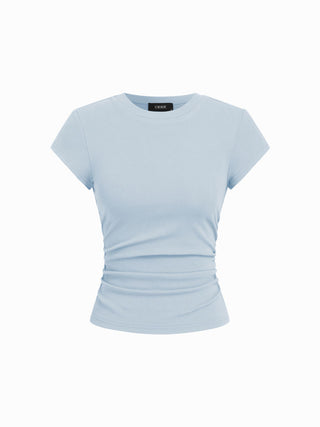 Cotton-blend Ruched Short Sleeve Tee