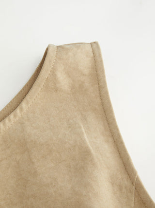 Round Neckline Layered Hem Mini Dress With Studded Belt
