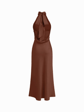 Satin Halter Neck Wrap High Rise Mermaid Maxi Dress