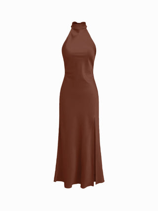 Satin Halter Neck Wrap High Rise Mermaid Maxi Dress