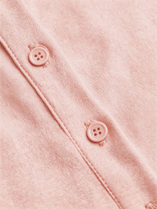 Cotton-blend Collar Lace Trim Button Front Tee
