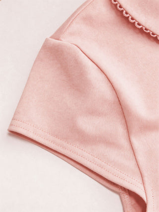 Cotton-blend Collar Lace Trim Button Front Tee