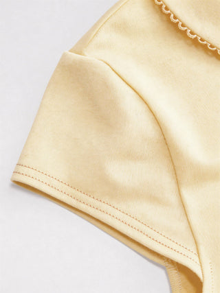Cotton-blend Collar Lace Trim Button Front Tee