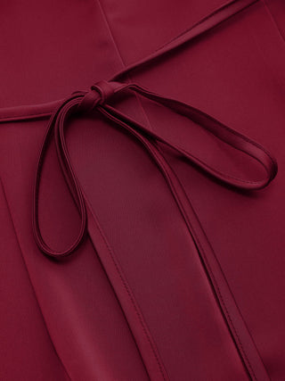 Satin V-neck Ruched Knotted Tie Back Mini Dress