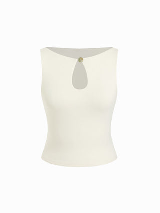 High Stretch Boat Neck Cut Out Slim Crop Tank Top