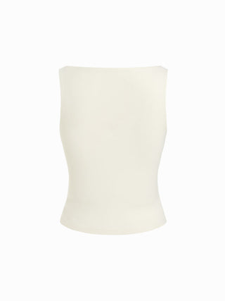 High Stretch Boat Neck Cut Out Slim Crop Tank Top