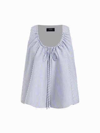 Linen-blend Linen-blend Tie-front Sleeveless Blouse For Daily Casual Work