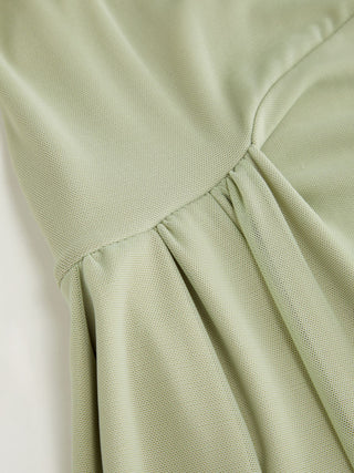 Mesh High Neckline Asymmetrical Ruched Cloak Sleeve Mermaid Maxi Dress