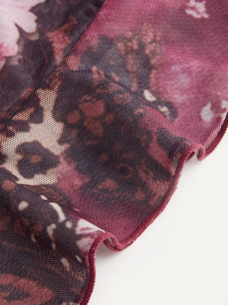 Halter Neckline Leopard & Floral Graphic Knotted Bikini Set With Ruffled Skirt