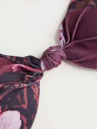 Halter Neckline Leopard & Floral Graphic Knotted Bikini Set With Ruffled Skirt