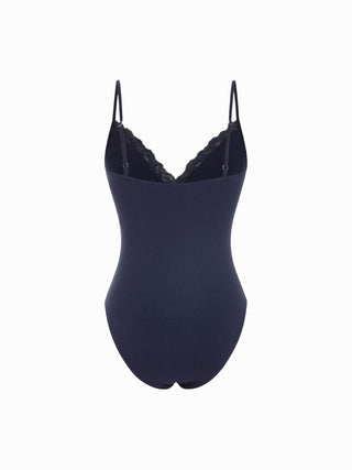 High Stretch V-neck Lace Trim Cami Bodysuit