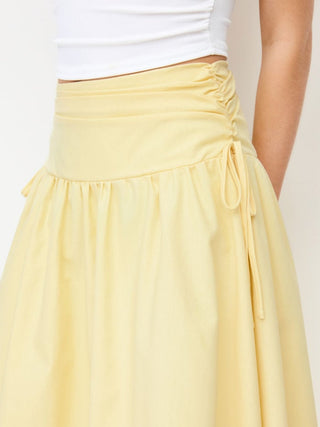 Linen-blend Mid Rise Drawstring A-line Midi Skirt