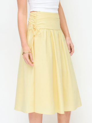 Linen-blend Mid Rise Drawstring A-line Midi Skirt