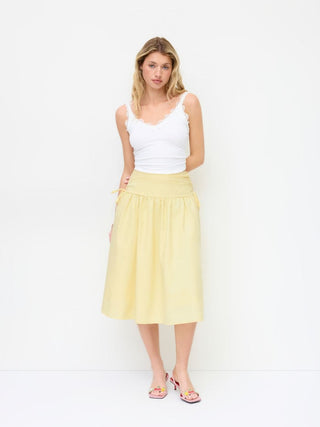 Linen-blend Mid Rise Drawstring A-line Midi Skirt