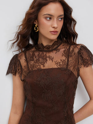 Lace Round Neckline A-line Mini Dress