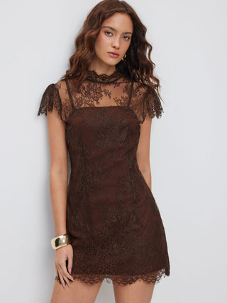 Lace Round Neckline A-line Mini Dress