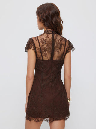 Lace Round Neckline A-line Mini Dress